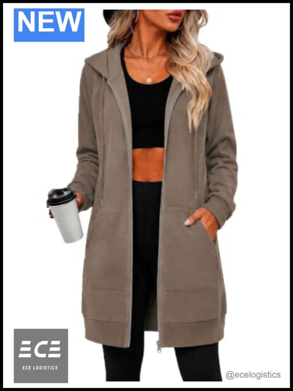 Oversized Fleece Zip Up Hoodie Long Tunic Sweatshirt Kangaroo Pocket